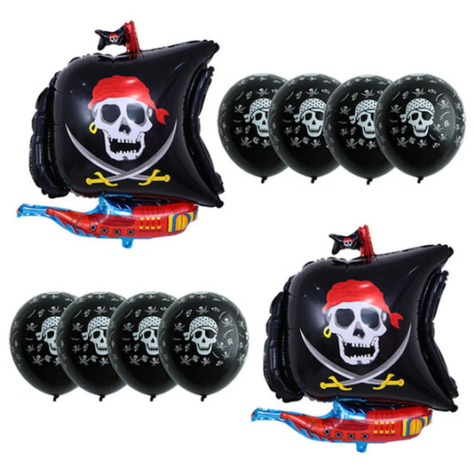 10Pcs/Lot Pirate Ship Balloons Skull Polka Dot Latex Helium Number Balloon Birthday Theme Party Globos Wedding Decor Supplies