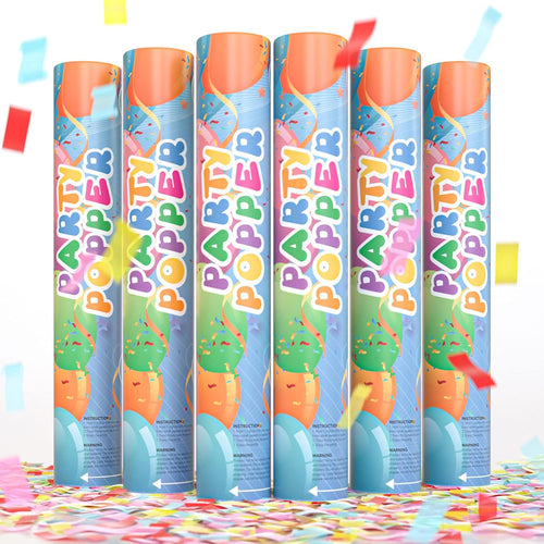 Confetti Cannon Party Poppers (12 Inch) in Decorated Box Authentic Giant Confetti Cannons for Parties, Birthdays, Weddings, and More (6 Pack Biodegradeable)
