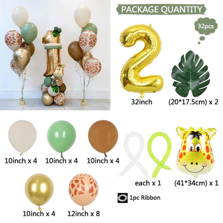 32 Inch Jungle Animal Number Balloons - Set