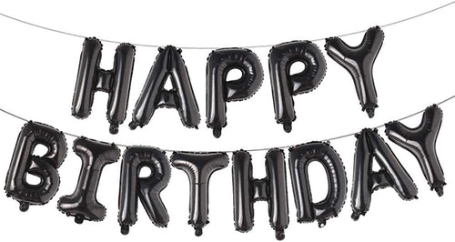 Happy Birthday Banner Balloons, 16 Inch Mylar Foil Letters Balloons Banner Reusable Ecofriendly Material for Birthday Decorations and Party Supplies (Black)