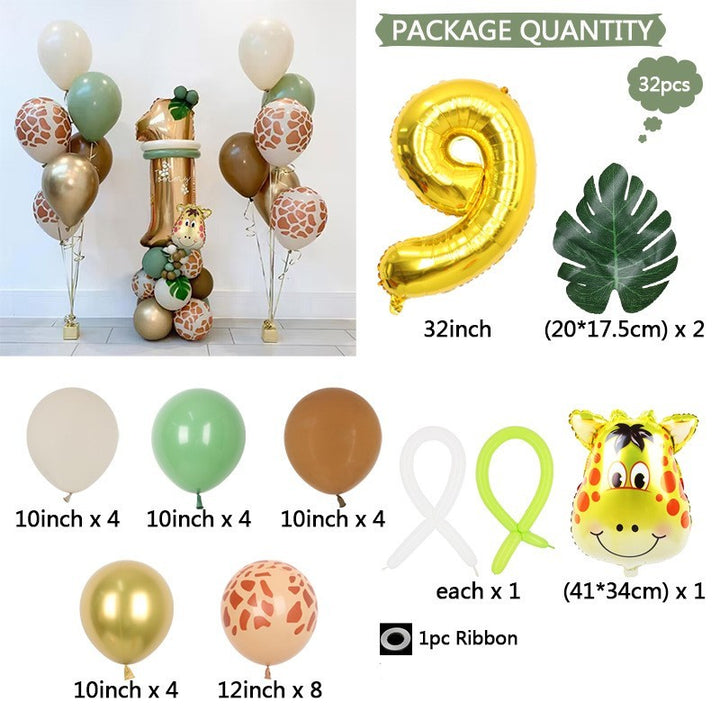 32 Inch Jungle Animal Number Balloons - Set