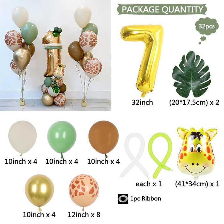 32 Inch Jungle Animal Number Balloons - Set