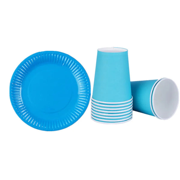 Light Blue Solid Disposable Tableware Set - 20 Pcs