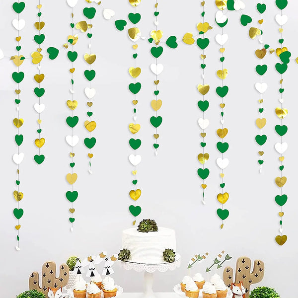 Green White Gold Love Hearts Hanging Streamers - 4M