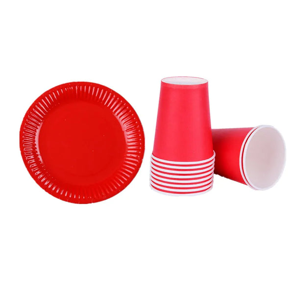 Red Solid Disposable Tableware Set - 20 Pcs