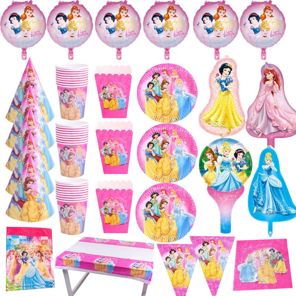 Princess Theme Disposable Tableware Paper Plates Cups Banner Balloons