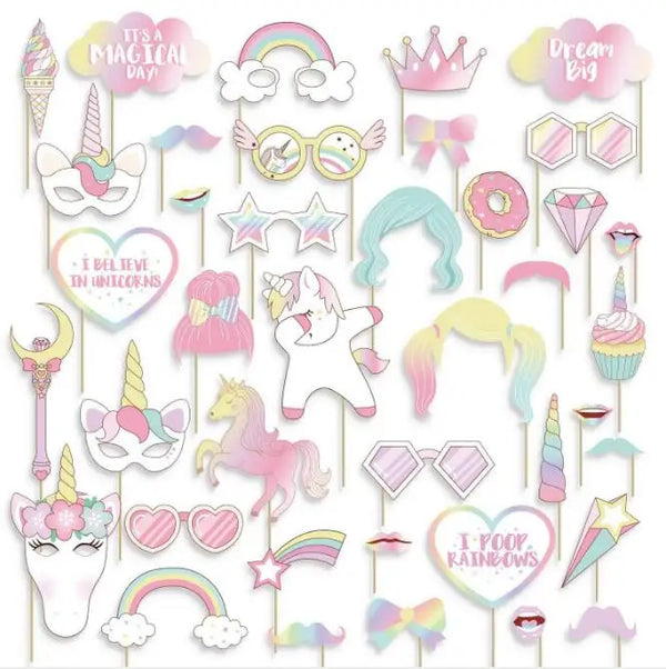 30 Pcs Unicorn Party Photo Booth Props