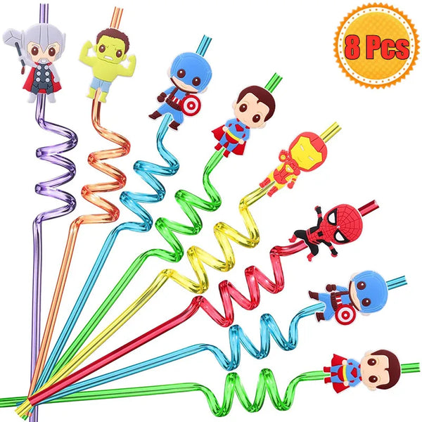 8Pcs/Pack Superhero Straws Spiral Design