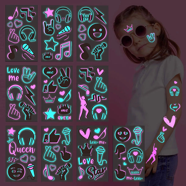 10 Pcs Glow in The Dark Temporary Tattoos Waterproof Fake Stickers