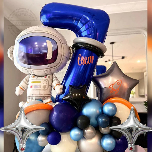 32 Inch Space Astronaut Themed Blue Number Balloons - 45 Pcs