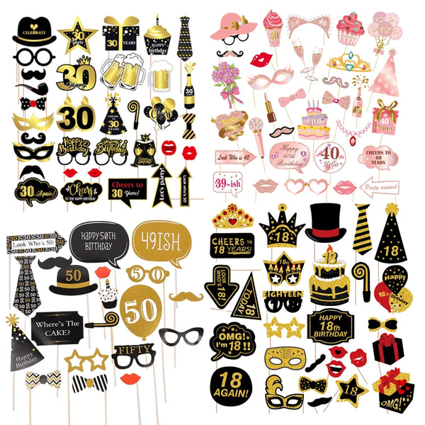 18 30 40 50 60th Birthday Photo Booth Props Set