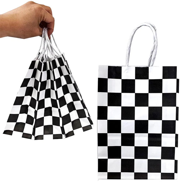 Checkered Racing Car Birthday Party Paper Bags with Handles 5-50pcs