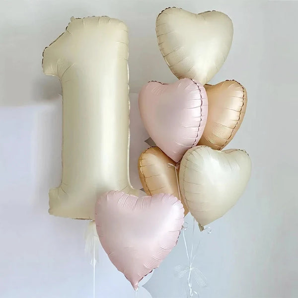 Cream Color Number Heart Balloons - Set of 8 Pcs