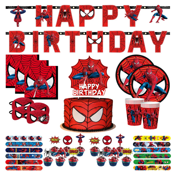 Spiderman Birthday Party Supplies Disposable Cup Plate Tablecloth Slap Bracelet Cake Topper