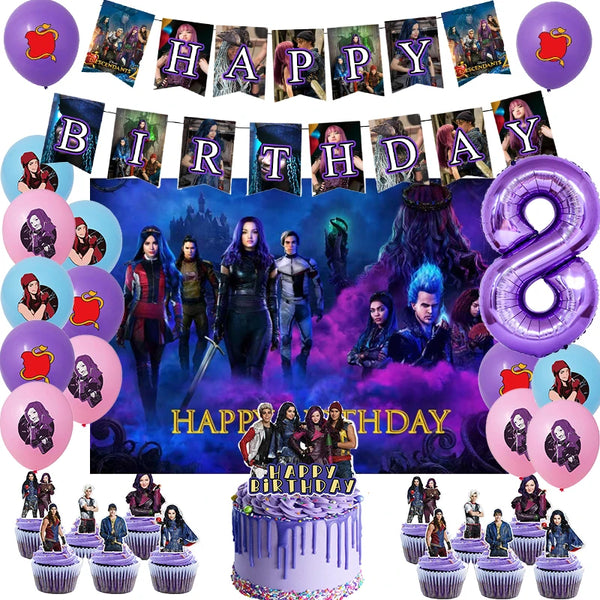 Disney Descendants 2 Theme Birthday Party Decoration Balloon Backdrop Cake Topper