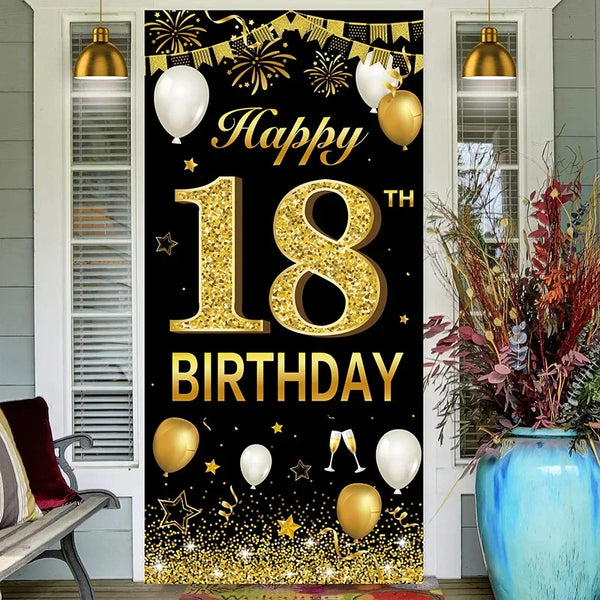 Black Gold Birthday Balloon Banner