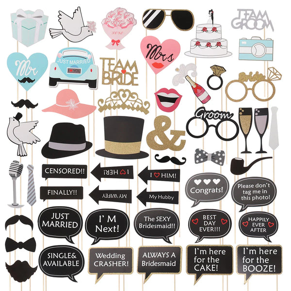 53 Pcs Wedding Party Photobooth Props