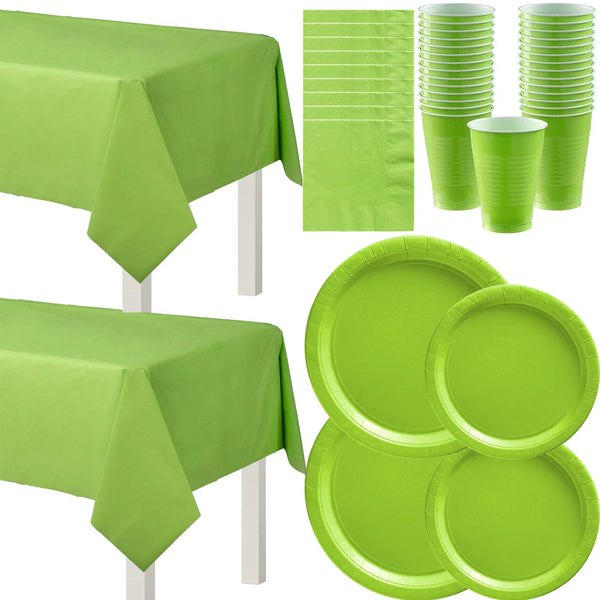 Light Green Solid Color Party Set Disposable Plate Cup Tablecloth Dinnerware