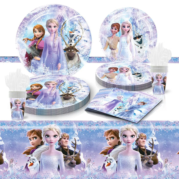 Elsa & Anna Party Supplies Paper Cups Paper Plate Tablecloths