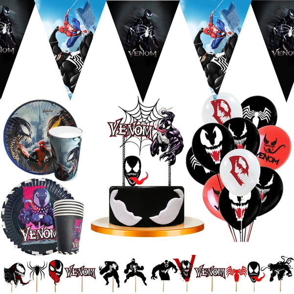 Venom Theme Birthday Party Decorations Napkins Plates Tablecloth Cups Balloons cupcake toppers