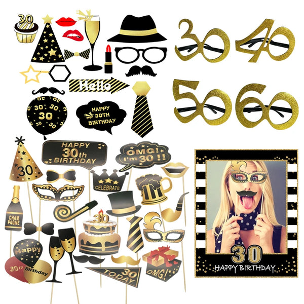 16 Pcs Happy Birthday Photo Booth Props