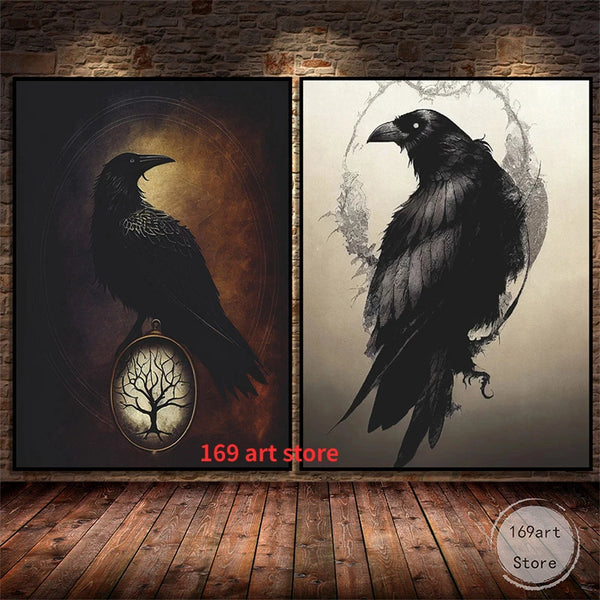 Abstract Dark Gothic Style Raven Crow Animal Poster