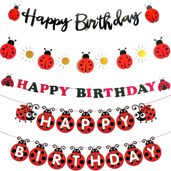 Ladybug Themed Happy Birthday Banner