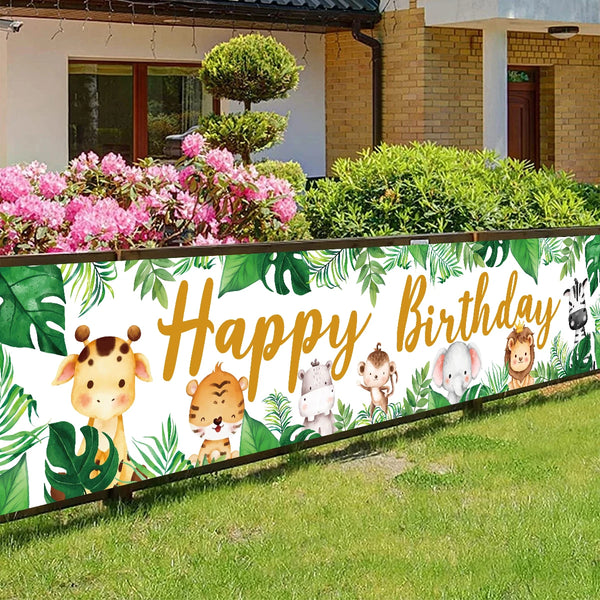 Jungle Animal Theme Happy Birthday Banner