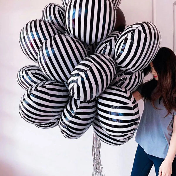 18 Inch Black White Stripe Dot Foil Balloons - 10 Pcs