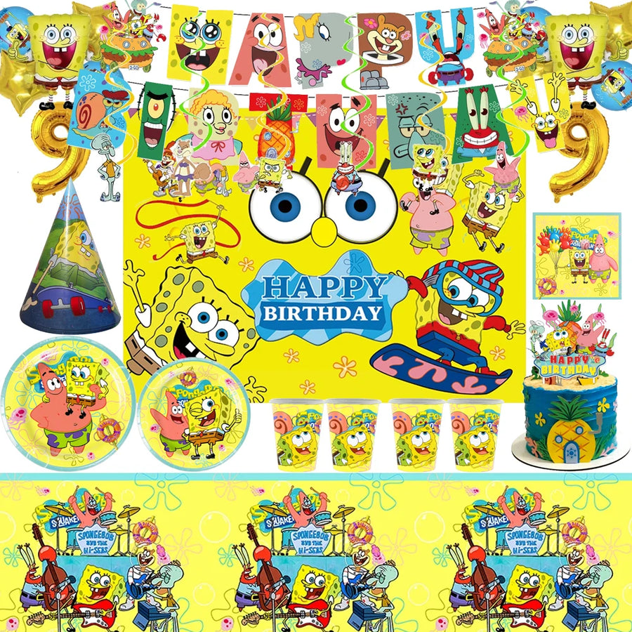 SpongeBob And Patrick Star Birthday Party Cartoon Decoration Tableware Balloon Cup Plate Tablecloth Napkin