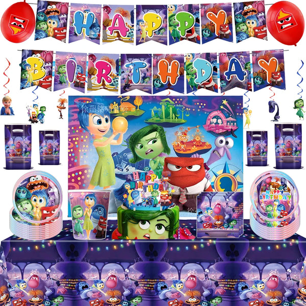 Inside Out Birthday Party Decorations Balloons Cake Topper Cups Plates Sticker Banner Backdrop Pendant Kid Party Supplies