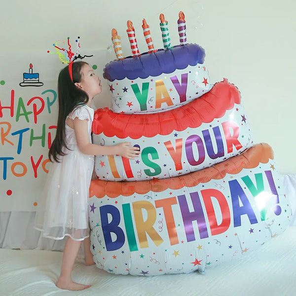 Happy Birthday Three Layer Cake Candle Stripe Foil Balloons