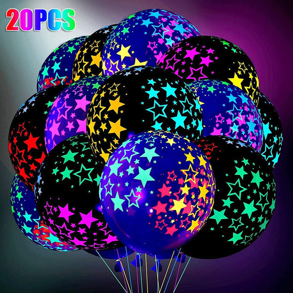 20/1Pcs 12 inch Fluorescent Balloon Glow In The Dark Dots Heart Star