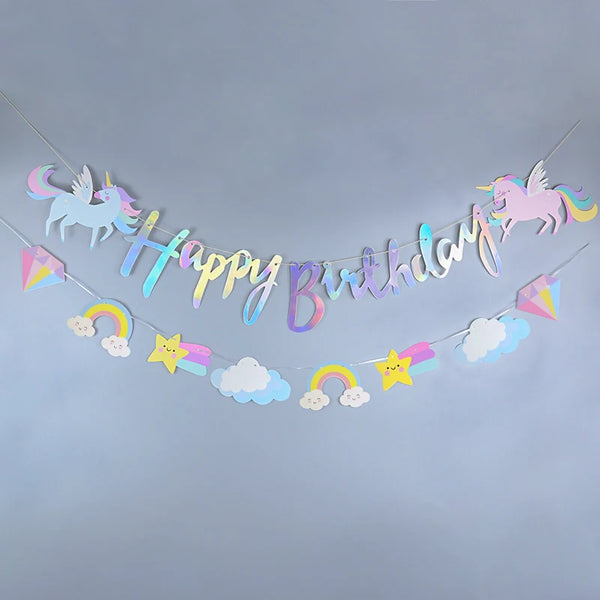 Unicorn Birthday Party Decoration Paper Banner Flag 1Pc Colorful