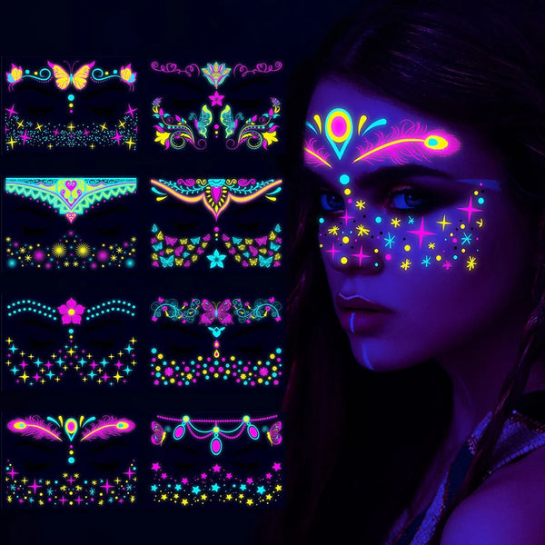 8pc/Set Butterfly Tattoo Sticker Face Sticker Waterproof UV Glowing