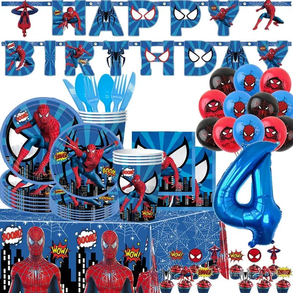 Spiderman Party Decorations Disposable Tableware Paper Plate Cup Napkin Cake Topper