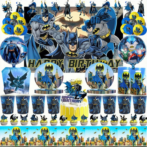 Bat Man Disposable Tableware Tablecloth Cup Plate Superhero Balloons