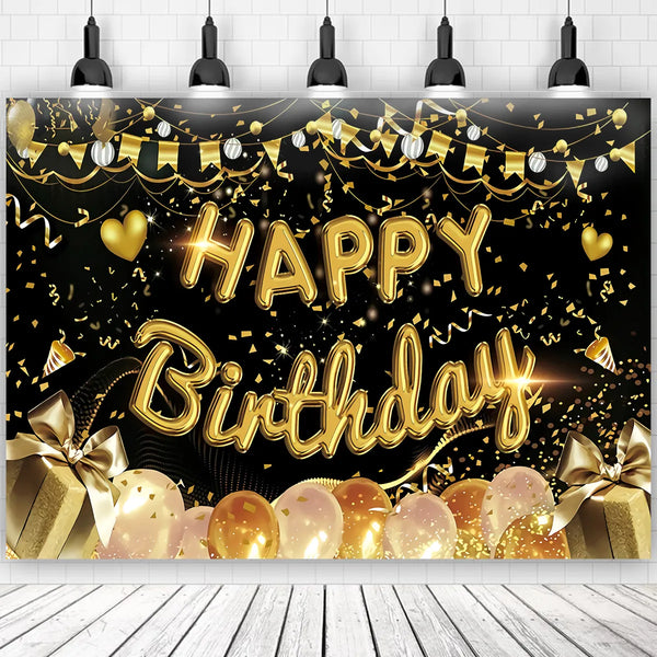 Gold Glitter Happy Birthday Party Backdrop