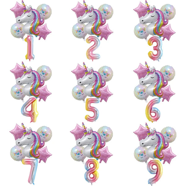 Rainbow Unicorn Balloon 32 Inch Number Foil Balloons 6Pcs