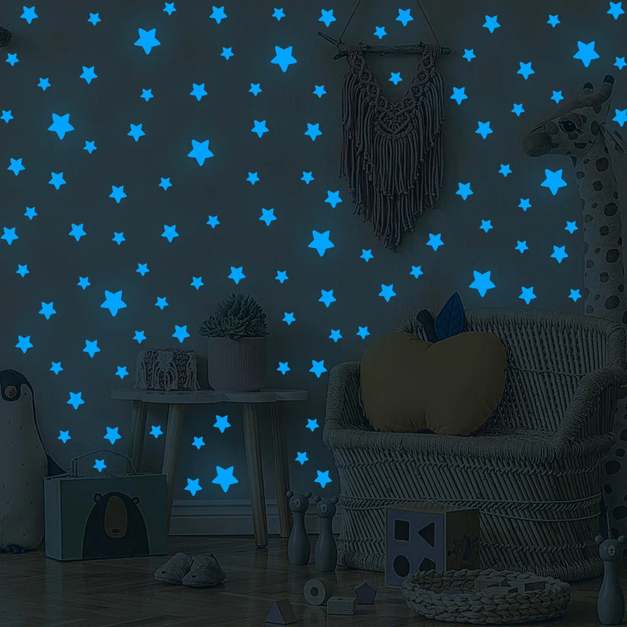100 Pcs Luminous Glow In The Dark Wall Star Stickers
