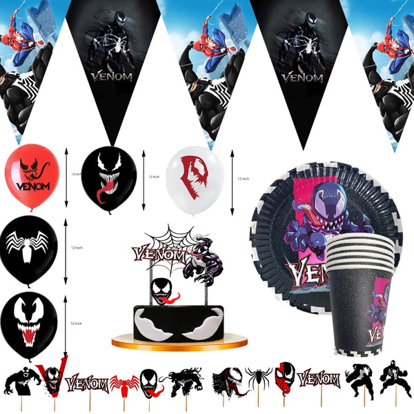 Venom Theme Birthday Party Decorations Disposable decorations tableware Set Plate Cup cake topper