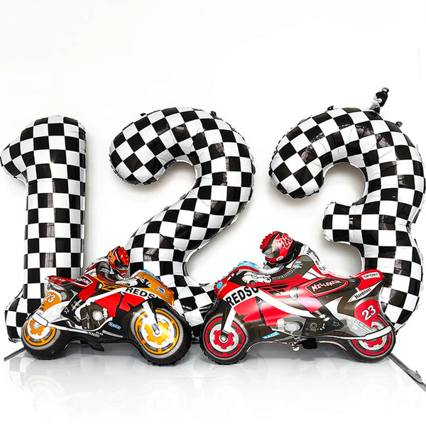 40 Inch Checkered Balloon Large Black White Number Balloon Motorcycle Racing Balloons