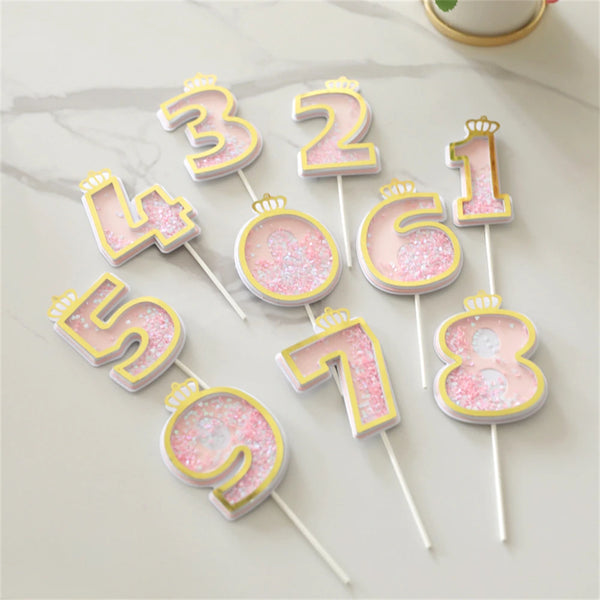 Sequins Pink Happy Birthday Number NOT Candles Cake Decoration