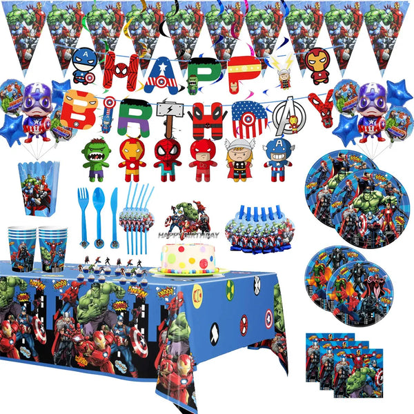 Marvel The Avengers Themed birthday party Supplies dinner balloon paper plate paper cup tablecloth tableware