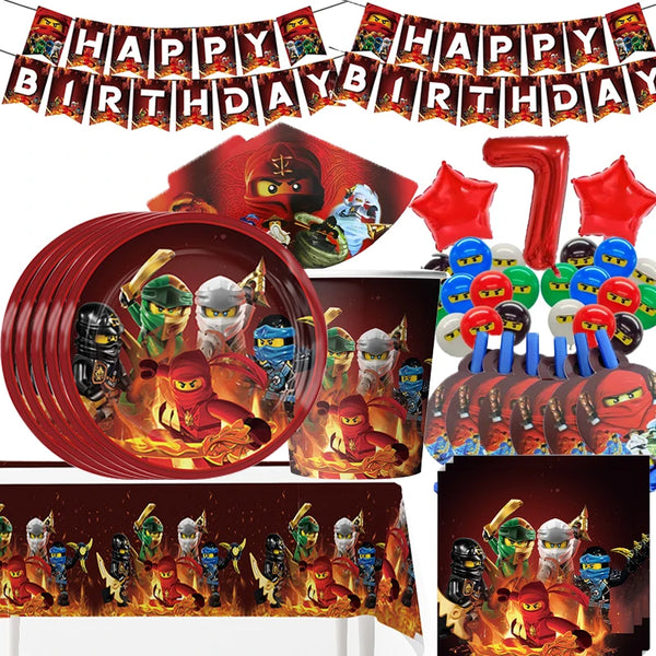 Ninja Theme Party Supplies Disposable Tableware Paper Plates Napkin Cup Balloons