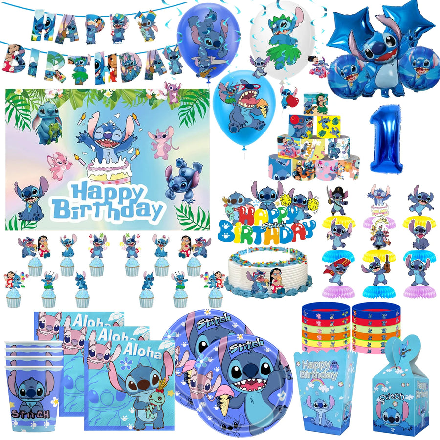 Stitch Party Decorations Cup Plate Balloon Tablecloth Slap Bracelets Gift Box