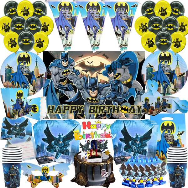 Batman Party Decoration Superhero Napkin Cup Plate Balloons Tablecloth Set