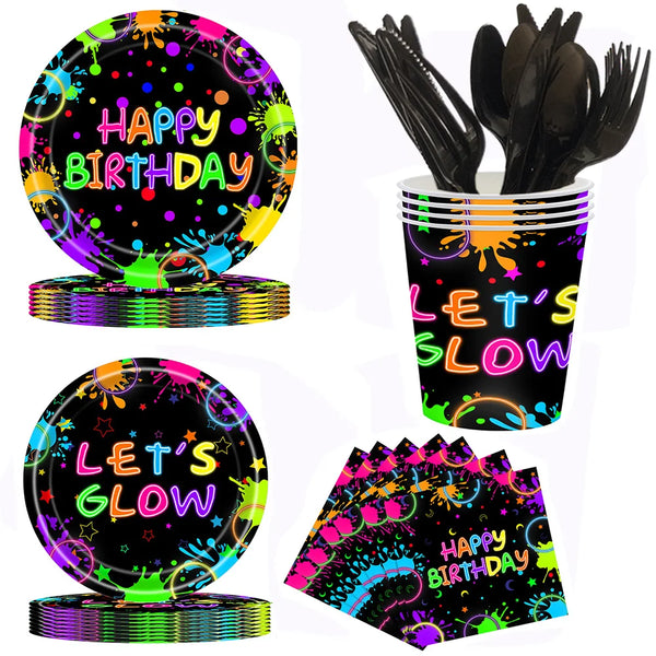 Glow in the Dark Graffiti Tableware For Serves Disposable Paper Plates Dessert Napkins