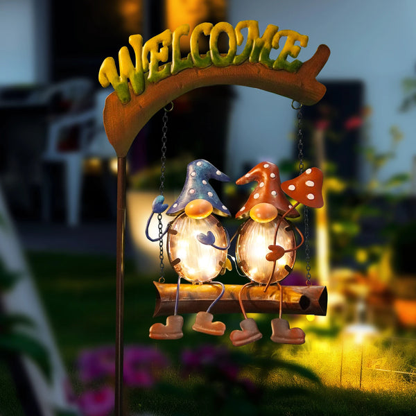 Welcome Gnome Solar Lights Outdoor Decorations