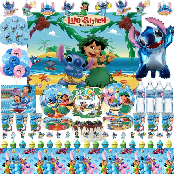 Stitch Birthday Party Decorations Disposable Tableware Plate Tablecloth Lilo Stitch Balloons